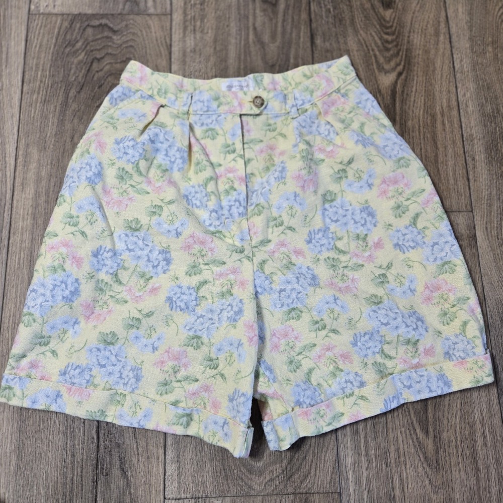 Jones New York Sport Size 8 Yellow Floral Linen Blend Shorts